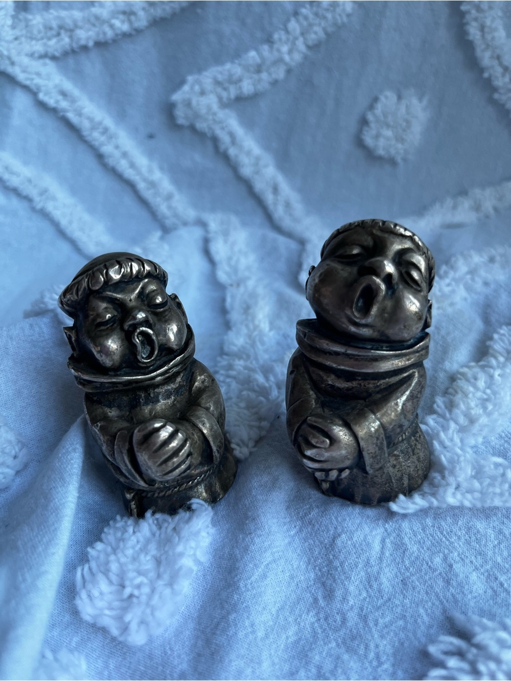 Vintage Midcentury Italian Pewter “Peltro” Singing Monks Figurine Set